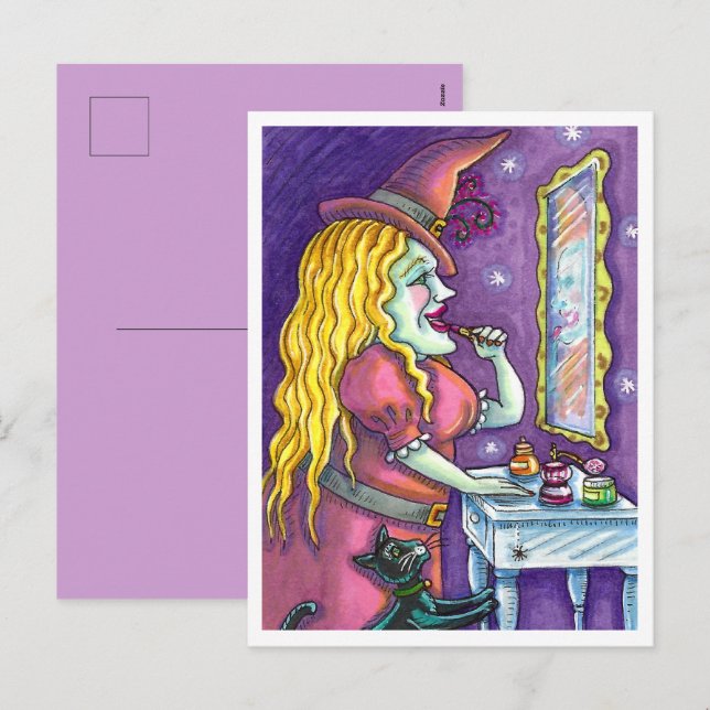 WITCH LIPSTICK, PARFYM & NAGEL POSH, FUNNY CUTE HELG VYKORT (Fram/baksida)