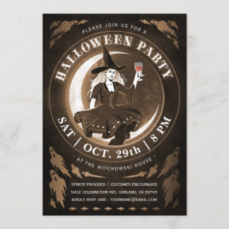Witch & Måne Halloween-inbjudningar | Amber Inbjudningar
