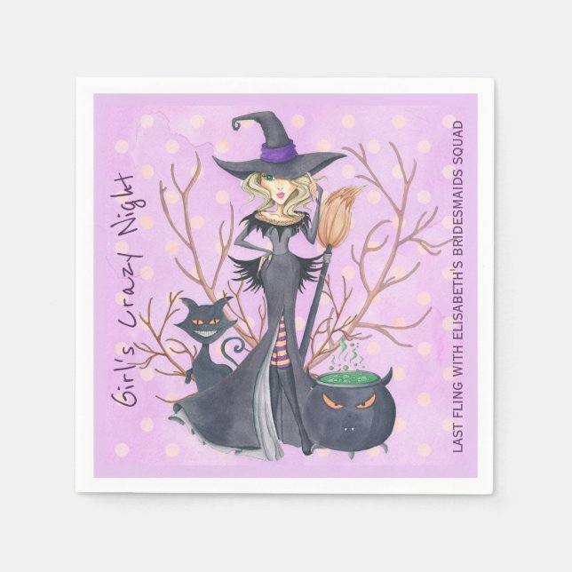 Witch med broom Halloween bachelorette Party Pappersservett (Framsidan)