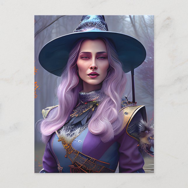 Witch med Lila Hair Vykort (Framsida)