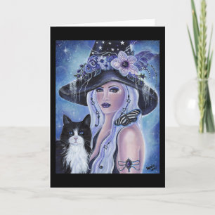 Witch med tuxedo-kattkonst av Renee L. Lavoie Kort
