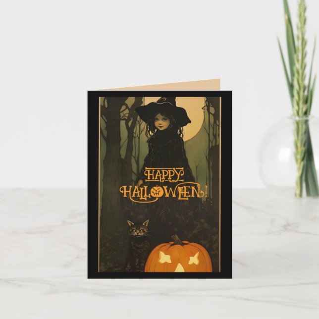 WITCH MEN ANGEL HALLOWEEN CARD TACK KORT (Framsida)