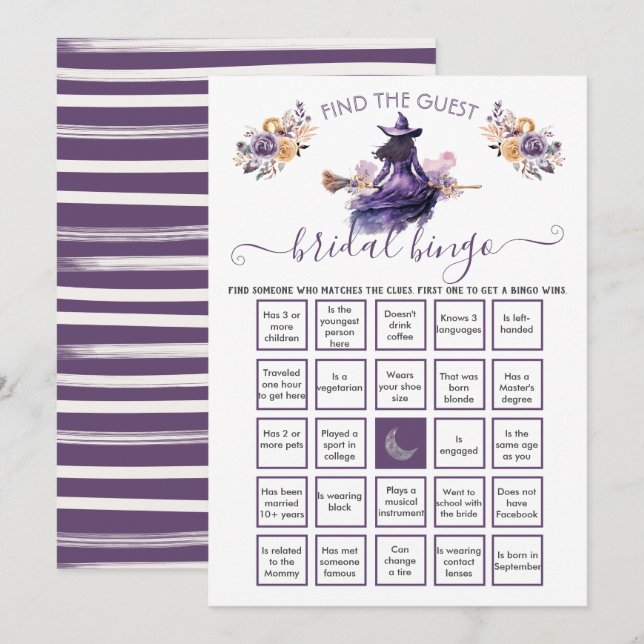 Witch Möhippa Find the Guest BINGO Inbjudningar (Fram/baksida)