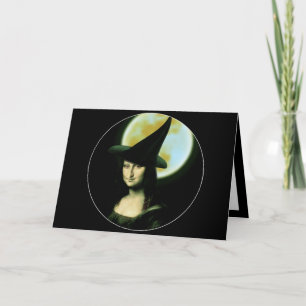 Witch Mona Lisa Halloween Full Moon Kort