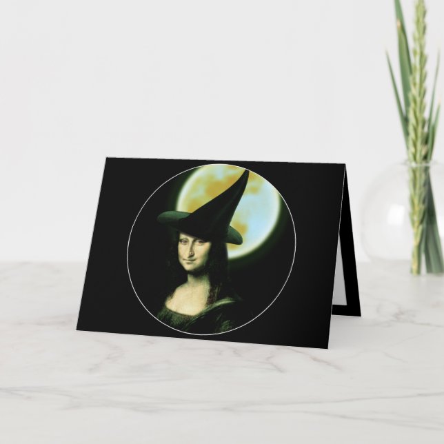 Witch Mona Lisa Halloween Full Moon Kort (Framsida)