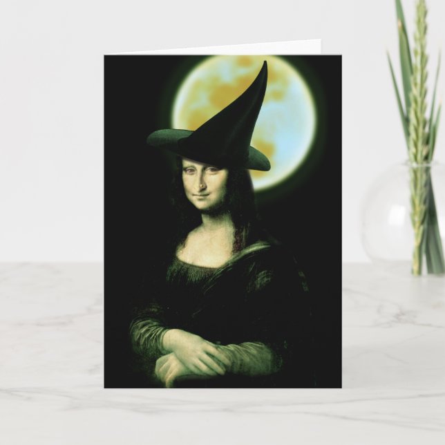 Witch Mona Lisa Halloween Full Moon Kort (Framsida)