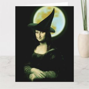 Witch Mona Lisa Halloween Full Moon Kort