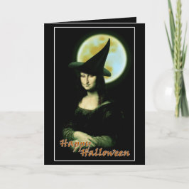 Witch Mona Lisa Halloween Full Moon Kort