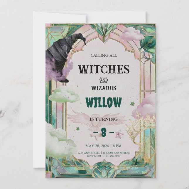 Witch Musical Birthday Invitation Magical Canva Inbjudningar (Framsida)