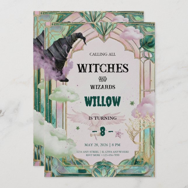 Witch Musical Birthday Invitation Magical Canva Inbjudningar (Fram/baksida)