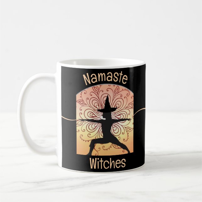 Witch Namaste Witches Halloween Yoga Orange Black Kaffemugg (Vänster)