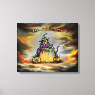Witch och Black Cat, Happy halloween! Canvastryck