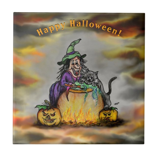 Witch och Black Cat, Happy halloween! Kakelplatta (Framsidan)