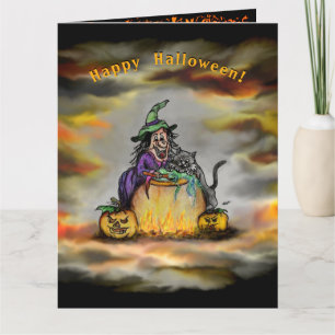 Witch och Black Cat, Happy halloween! Kort