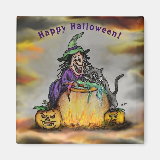Witch och Black Cat, Happy halloween! Magnet (Framsidan)