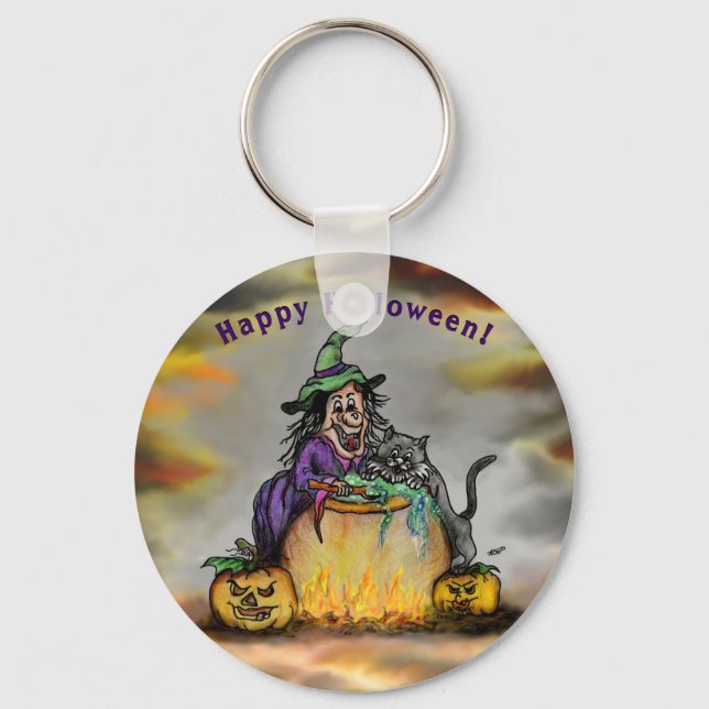 Witch och Black Cat, Happy halloween! Nyckelring (Framsida)
