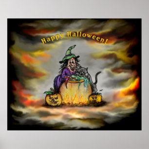 Witch och Black Cat, Happy halloween! Poster