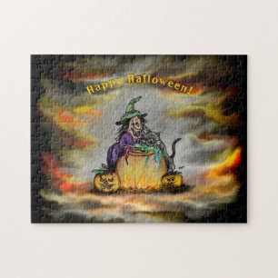 Witch och Black Cat, Happy halloween! Pussel