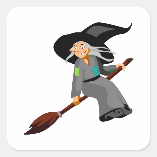 Witch och Broomstick Fyrkantigt Klistermärke (Framsida)