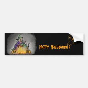Witch och cat, Happy halloween! Bildekal