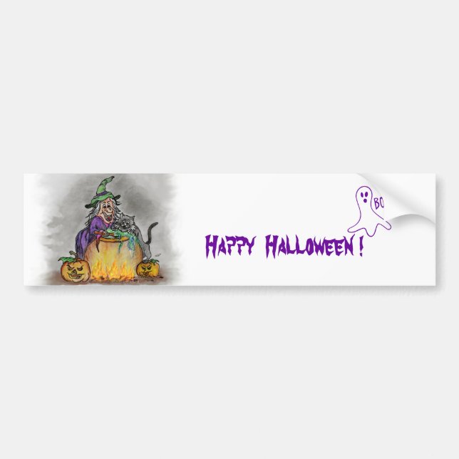 Witch och cat, Happy halloween! Bildekal (Framsidan)