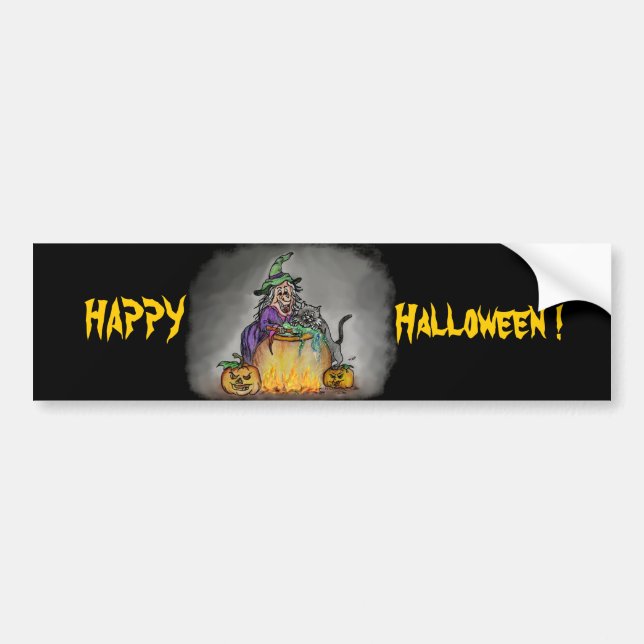 Witch och cat, Happy halloween! Bildekal (Framsidan)