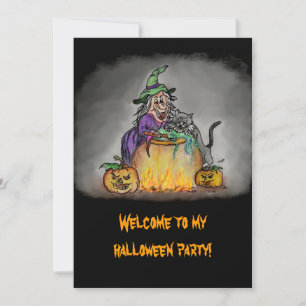 Witch och cat, Happy halloween! Inbjudningar