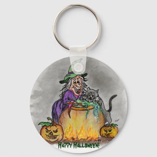 Witch och cat, Happy halloween! Nyckelring (Framsida)