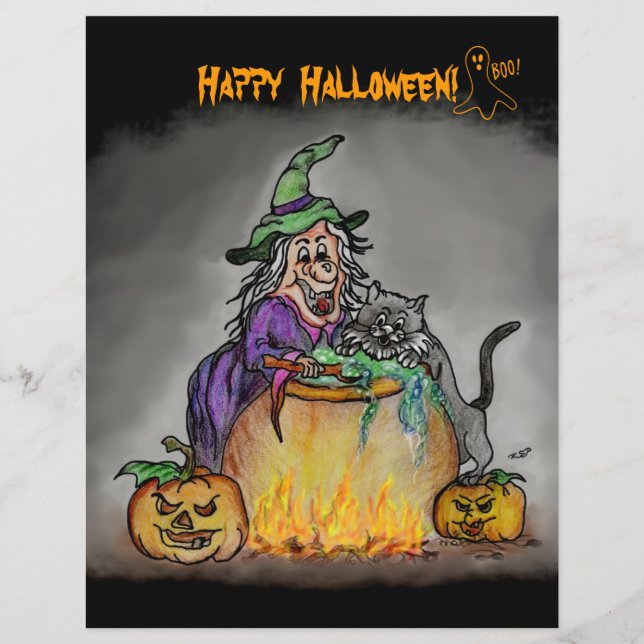 Witch och cat, Happy halloween! Reklamblad (Framsidan)