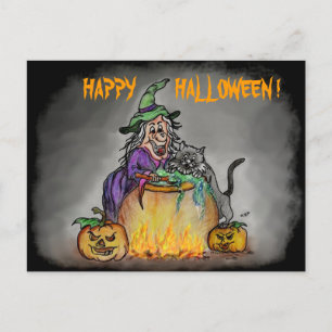 Witch och cat, Happy halloween! Vykort