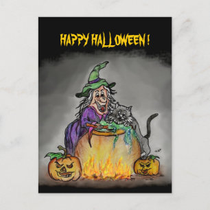 Witch och cat, Happy halloween! Vykort