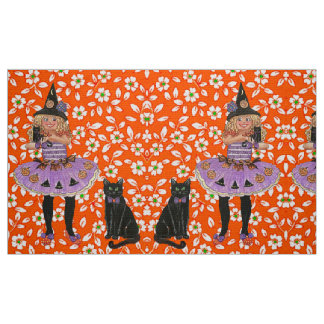 Witch och Cats Halloween Fabric Tyg