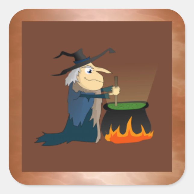 Witch och Cauldron Fyrkantigt Klistermärke (Framsida)