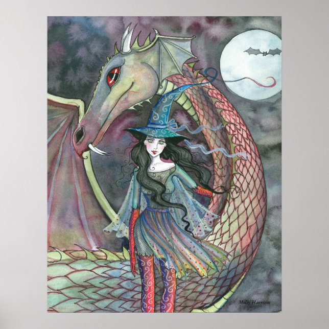 Witch och Dragon Poster av Molly Harrison (Framsidan)