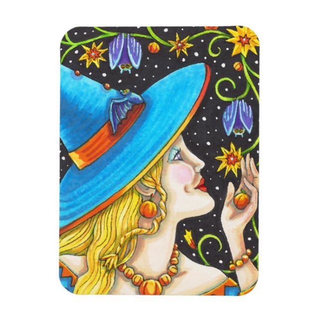 Witch och Fladdermus Vine Halloween Porträtt Magne Magnet (Vertikal)