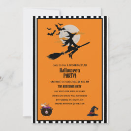 Witch och Flies Fladdermus Orange Halloween fest Inbjudningar