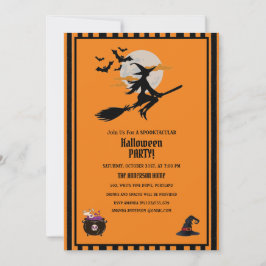 Witch och Flies Fladdermus Orange Halloween fest Inbjudningar