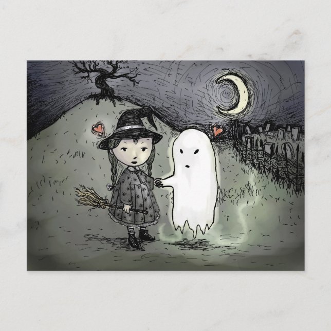 Witch och Ghost i Kärlek Vykort (Framsida)