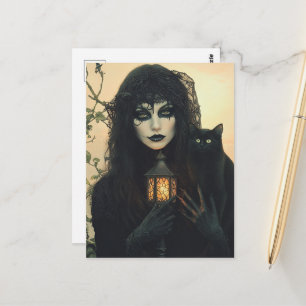 Witch och hennes svarta katt vykort