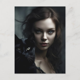 Witch och hennes svarta katt vykort