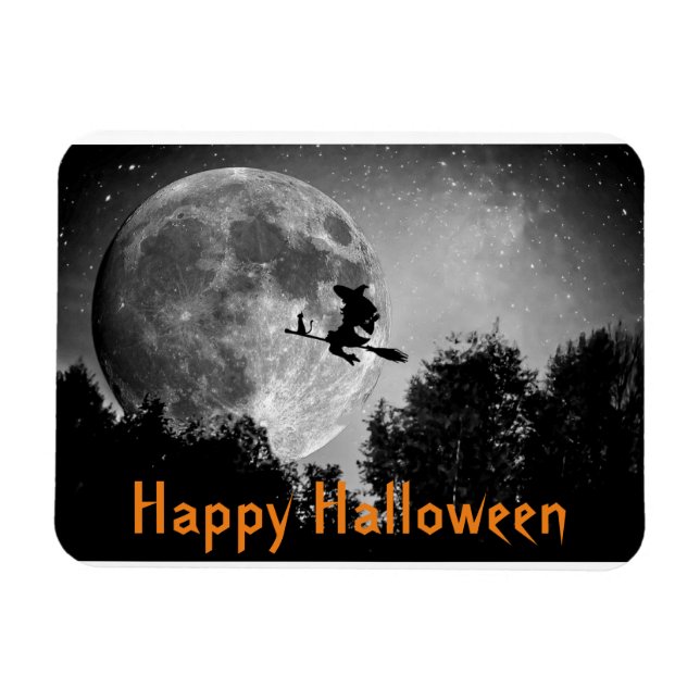 Witch och Måne Halloween Magnet (Horisontell)