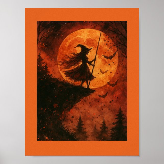 Witch och Moonlight Cliff | Spooky Halloween Poster (Framsidan)