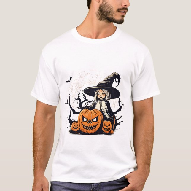 Witch och Pumpkin Demon Halloween T-Shirt (Framsida)