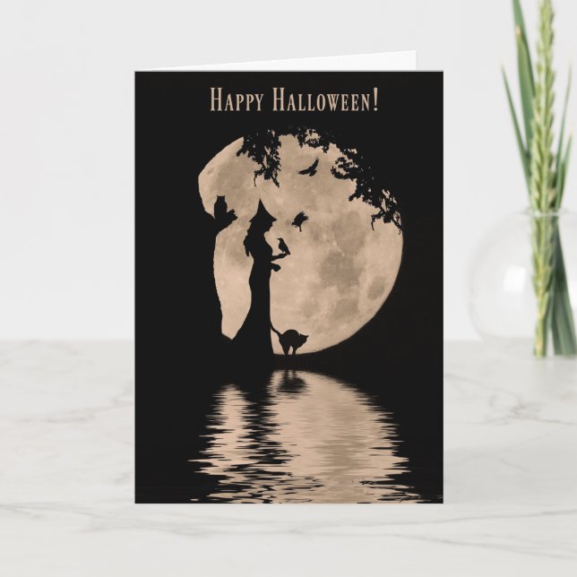 Witch och Ravens Black Cat och Uggla Happy hallowe Kort (Framsida)