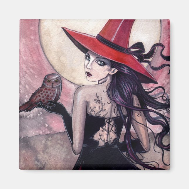 Witch och Uggla Fantasy Art Magnet (Framsidan)