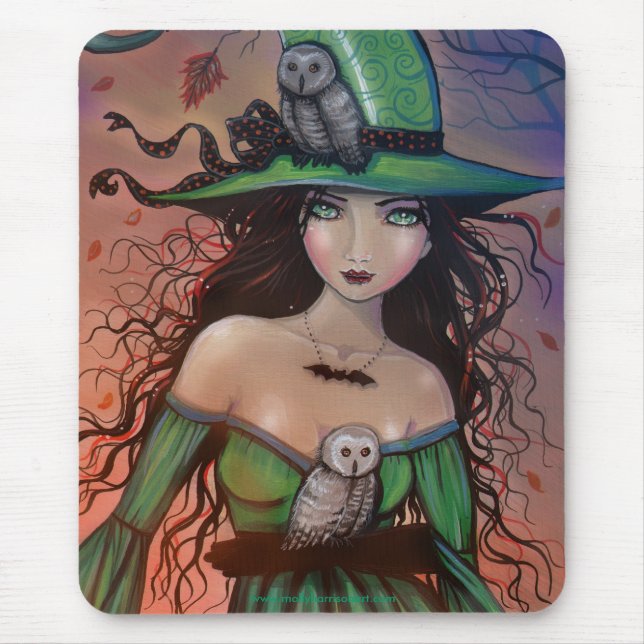 Witch och Uggla Mousepad av Molly Harrison Musmatta (Framsidan)