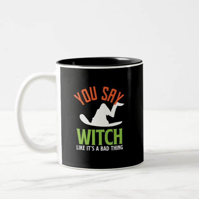 Witch och Witchcraft Puns Funny Halloween Två-Tonad Mugg (Vänster)