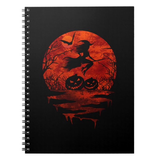 WITCH ON BROOM RED MÅNE ANTECKNINGSBOK (Framsidan)