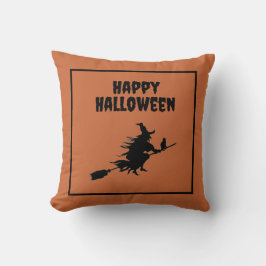 Witch på Broom med Cat Halloween Kudde