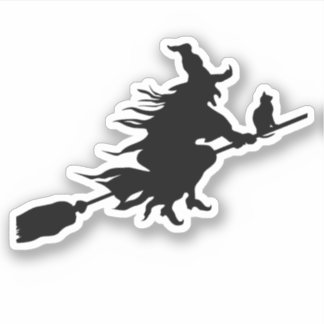 Witch på Broom med Cat silhouette Klistermärken